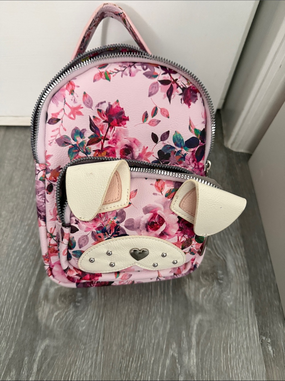 Pink Floral Puppy Kids Mini Backpack